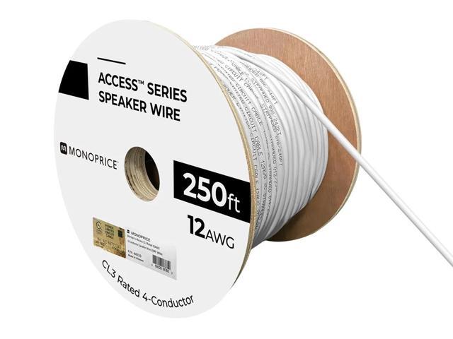 Monoprice Speaker Wire, CL3 Rated, 4-Conductor, 12AWG, 250ft, White