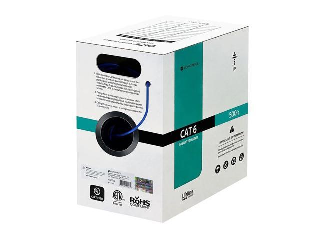 Monoprice Cat6 Plenum Bulk Cable - 500 Feet - Blue UL, Solid, 550MHz, UTP, CMP, Bare Copper, 10G, 23AWG (TAA), For Server Applications, Cloud...