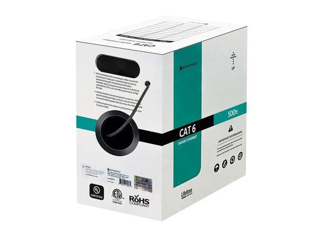 Monoprice Cat6 Plenum Bulk Cable - 500 Feet - Black UL, Solid, 550MHz, UTP, CMP, Bare Copper, 10G, 23AWG (TAA), For Server Applications, Cloud...