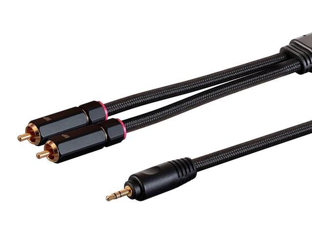 Monoprice 3.5mm to 2-Male RCA Adapter Cable - 3 Feet - Black Gold Plated Connectors, Double Shielded With Copper Braiding - Onix Series