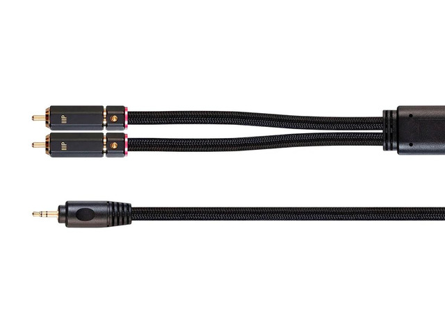 Monoprice 3.5mm to 2-Male RCA Adapter Cable - 3 Feet - Black Gold Plated Connectors, Double Shielded With Copper Braiding - Onix Series