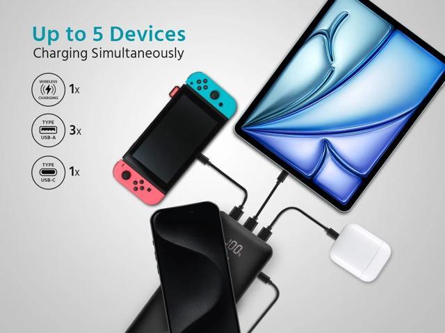 Monoprice 20,000 mAh Power Bank with Wireless Charging, PD 20W and QC 3.0 Fast Charging, Built-In Digital LCD Display, Charge Up to 5 Devices...