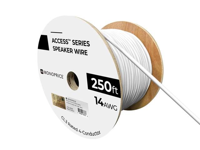 Monoprice Speaker Wire, CL3 Rated, 4-Conductor, 14AWG, 250ft, White