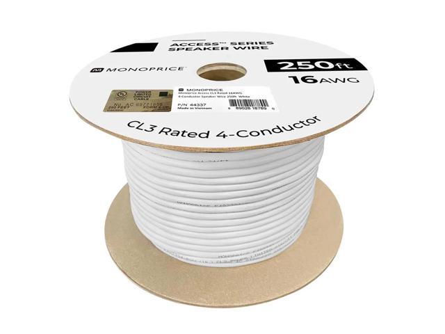 Monoprice Speaker Wire, CL3 Rated, 4-Conductor, 16AWG, 250ft, White