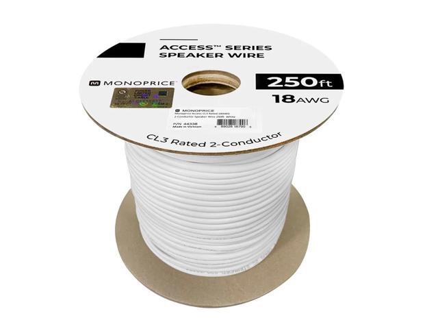 Monoprice Speaker Wire, CL3 Rated, 2-Conductor, 18AWG, 250ft, White