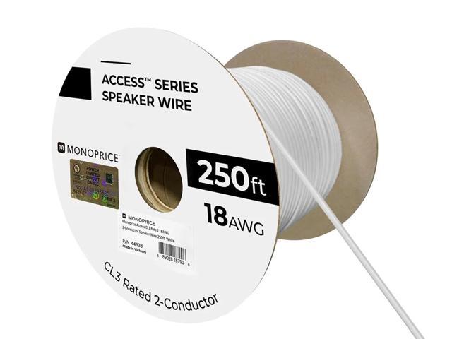 Monoprice Speaker Wire, CL3 Rated, 2-Conductor, 18AWG, 250ft, White