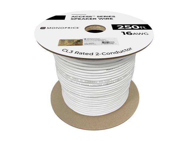 Monoprice Speaker Wire, CL3 Rated, 2-Conductor, 16AWG, 250ft, White