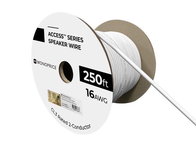 Monoprice Speaker Wire, CL3 Rated, 2-Conductor, 16AWG, 250ft, White