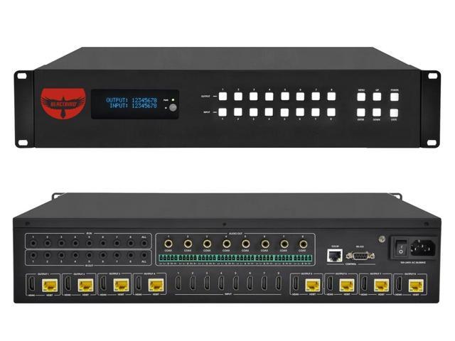 Monoprice Blackbird ProSeries 8x8 HDMI Matrix, 8 HDMI inputs, 8 HDMI and HDBaseT Mirrored Outputs, 18Gbps, 4K2K@60Hz (YUV 4:4:4), HDR, HDR10,...