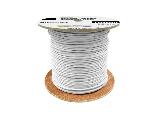 Monoprice Speaker Wire, CL2 Rated, 4-Conductor, 16AWG, 1000ft, White