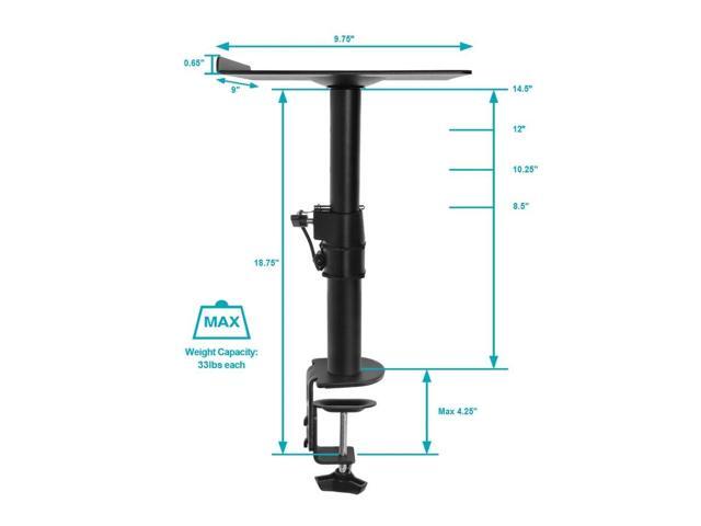 Monoprice Universal Clamp-On Desktop Speaker Mounts Pair Height-Adjustable 9 x 9 inch Tray, Fits Most Bookshelf Studio Monitor Speakers