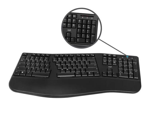 Monoprice Ergonomic Wireless Split 105-Key Keyboard, 2.4GHz Wireless, 13 Multimedia Hotkeys Functions, AutoPower Save Mode, BuiltIn Wrist Cushion...