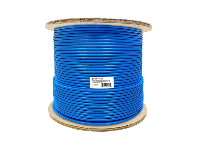Monoprice Cat6A Plus Ethernet Bulk Cable - 1000ft, Blue, 650MHz F/UTP Solid, Flame-Retardant, Riser-Rated (CMR), 10G, 23AWG, Pure Bare Copper Wire, UL
