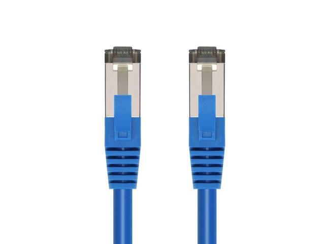 Monoprice Cat8 Patch Cable - 14 Feet - Blue Double Shielded (S/FTP), 28AWG, 2GHz, 40G, Pure Bare Copper, Snagless RJ45, Ethernet Cable