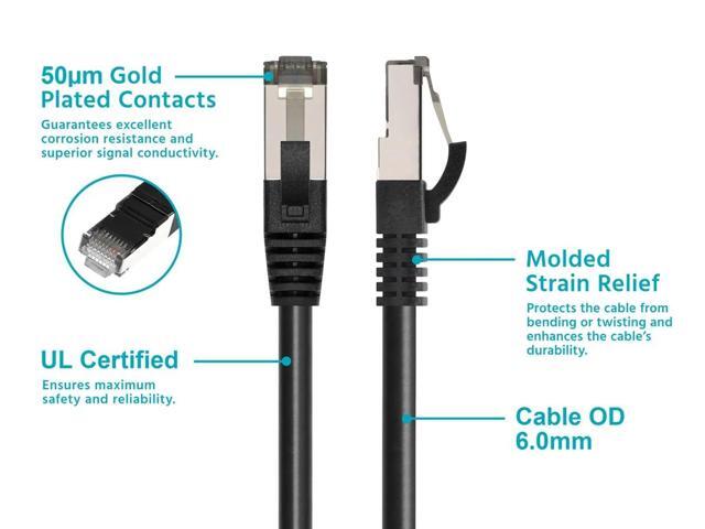 Monoprice Cat8 Patch Cable - 1 Feet - Black Double Shielded (S/FTP), 28AWG, 2GHz, 40G, Pure Bare Copper, Snagless RJ45, Ethernet Cable