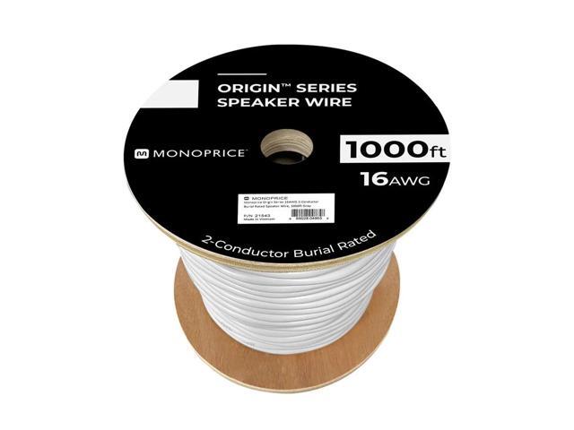Monoprice Speaker Wire, Burial Rated, 2-Conductor, 16AWG, 1000ft, Gray