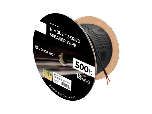 Monoprice Nimbus Series 18 Gauge AWG 2 Conductor CMP-Rated Speaker Wire / Cable - 500ft UL Plenum Rated, 100% Pure Bare Copper With Color Coded...