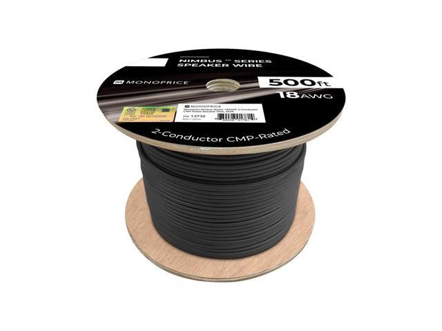 Monoprice Nimbus Series 18 Gauge AWG 2 Conductor CMP-Rated Speaker Wire / Cable - 500ft UL Plenum Rated, 100% Pure Bare Copper With Color Coded...