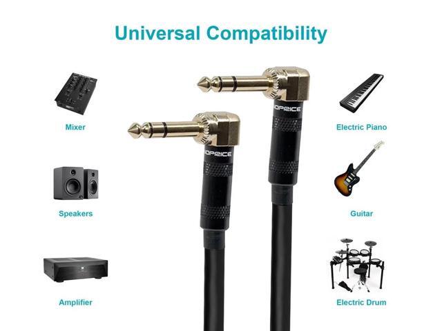 Monoprice Premier Series 1/4 Inch (TRS) Right Angle Male to Right Angle Male 16AWG Cable Cord - 10 Feet- Black (Gold Plated)