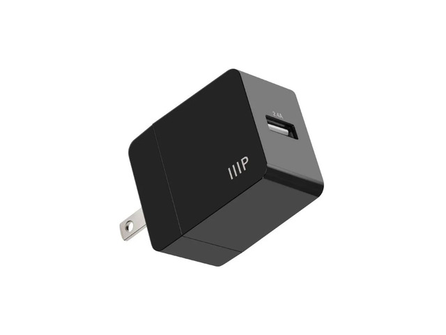 Monoprice 12W USB-A Wall Charger - Foldable, Compact, for Phones, Tablets and Electronic Device, Black