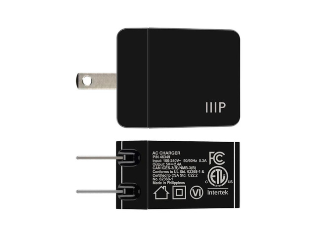Monoprice 12W USB-A Wall Charger - Foldable, Compact, for Phones, Tablets and Electronic Device, Black