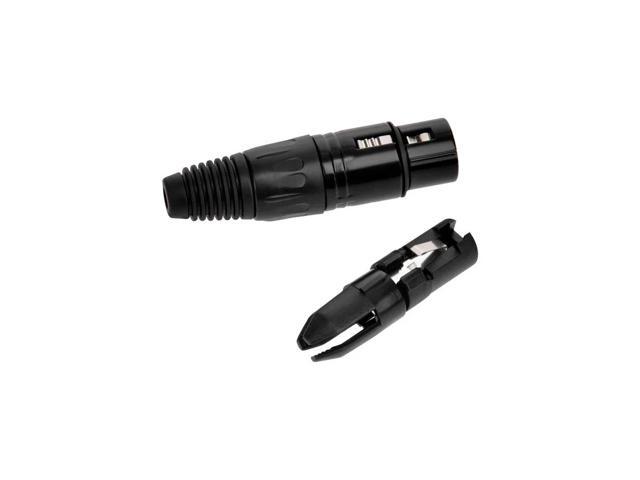 Monoprice 5-Pin Female DMX Connector - Black Anodized Aluminum With A Plastic Cap, Rubber Strain Relief Boot, And Lock Release Button.