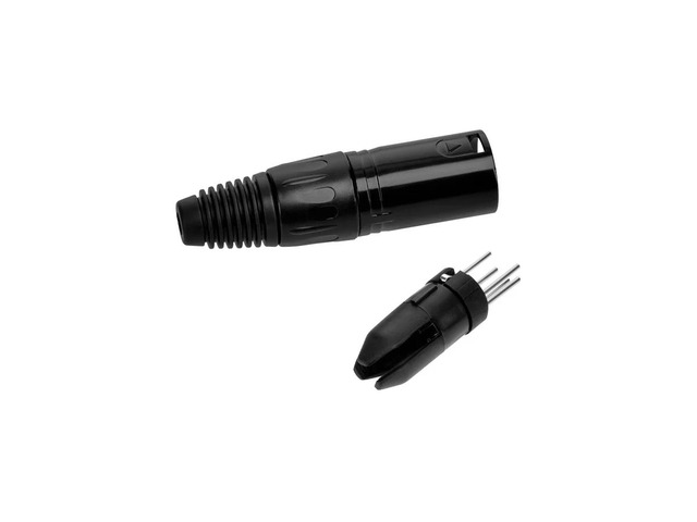 Monoprice 5-Pin Male DMX Connector - Black Anodized Aluminum With A Plastic Cap, Rubber Strain Relief Boot, And Three Solder Cup Connectors