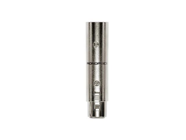Monoprice 5-Pin Male to 3-Pin Female DMX Converter - Silver Anodized Aluminum Adapter With Lock Release Button