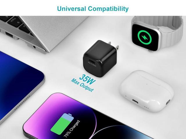 Monoprice 2-Pack USB-C Mini GaN Charger - 35W PD 3.0, Fast Charging, Compatible with iPhone, iPad, Samsung Galaxy, Black