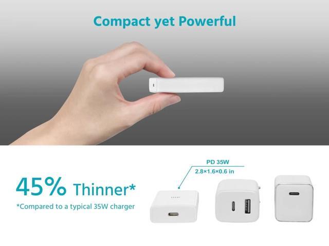 Monoprice 2-Pack 35W Ultra Slim USB-C GaN Charger - Fast Charge, Foldable, PD3.1 & PPS