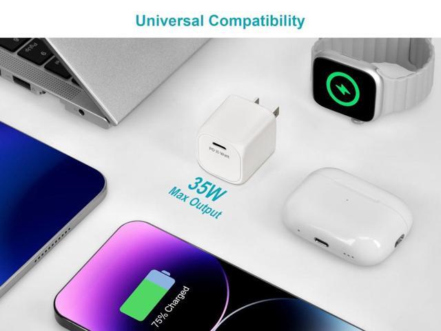 Monoprice 2-Pack USB-C Mini GaN Charger - 35W PD 3.0, Fast Charging, Compatible with iPhone, iPad, Samsung Galaxy, White