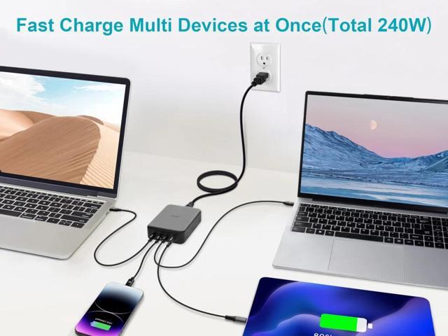 Monoprice 4-Port 240W USB-C GaN Charger, Fast Charge, For Laptops, Tablets, and Phones, Black
