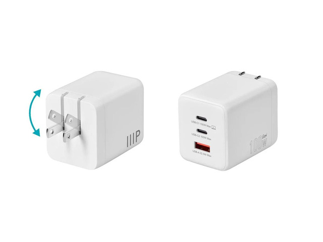 Monoprice 3Port 100W GaN Charger with 2 USB-C & 1 USB-A Ports: For Laptop, Tablets, and Phones