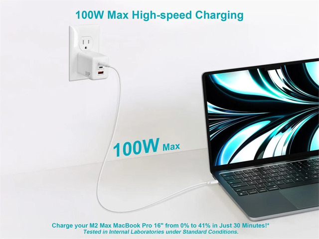 Monoprice 3Port 100W GaN Charger with 2 USB-C & 1 USB-A Ports: For Laptop, Tablets, and Phones