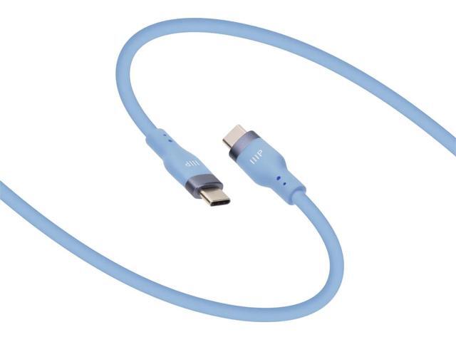 Monoprice USB-C to USB-C Silicone Charging Cable - USB 2.0, 240W PD, Ultra Flexible, 10ft, Blue