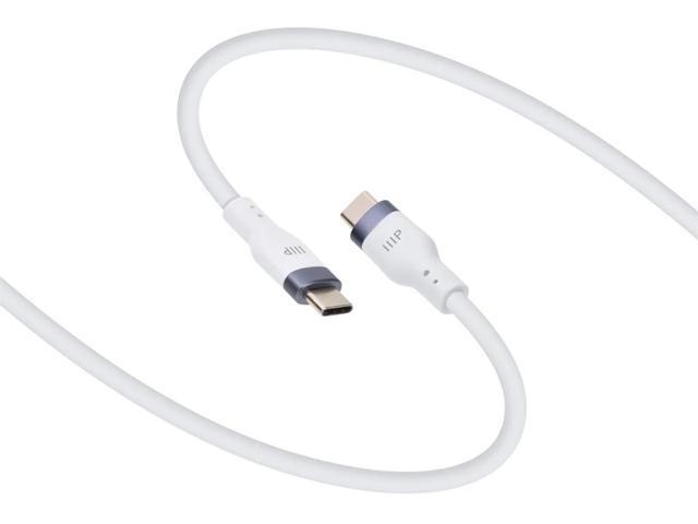 Monoprice USB-C to USB-C Silicone Charging Cable - USB 2.0, 240W PD, Ultra Flexible, 10ft, White - 2 Pack