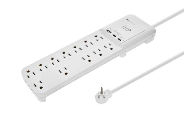Monoprice 12-Outlet Surge Protector Power Strip - 3600 Joules, 2 USB-C & 1 USB-A (30W PD), 6ft Cord