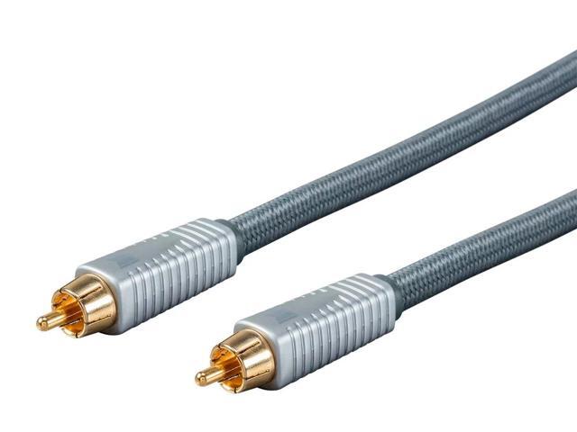 Monolith RCA Cable - Silver - 3 Feet Chord, 24K Gold Plated Connectors, AL foil, OFC Copper Braided Shield