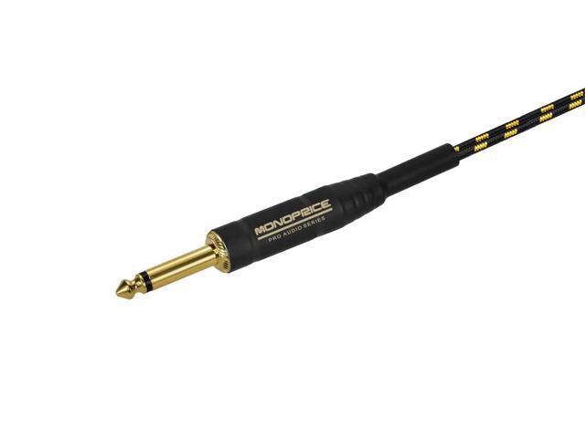 Monoprice Braided Cloth 1/4 Inch (TS) Male 20AWG Instrument Cable Cord - 35 Feet- Black (Gold Plated)