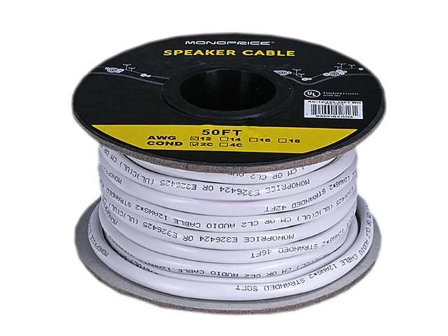 Monoprice Access Series 12 Gauge AWG CL2 Rated 2 Conductor Speaker Wire / Cable - 50ft Fire Safety In Wall Rated, Jacketed In White PVC Material...
