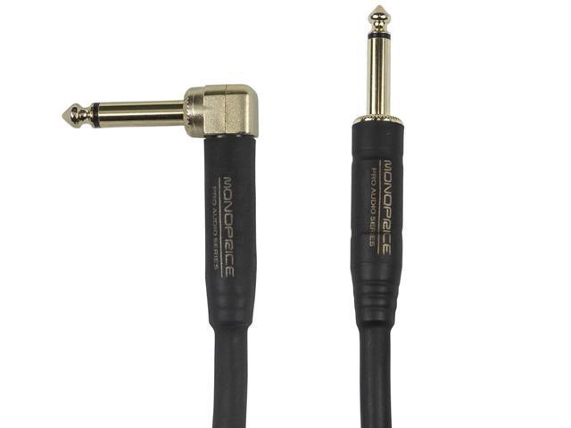 Monoprice Braided Cloth 1/4 Inch (TS) Guitar/Instrument Cable Cord - 10 Feet- Blue with One Right Angle Connector