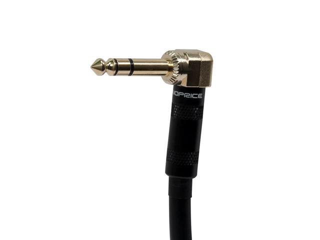 Monoprice Premier Series 1/4 Inch (TRS) Guitar Pedal Patch Cable Cord - 8 Inch - Black With Right Angle Connectors