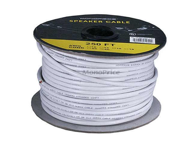 Monoprice Access Series 16 Gauge AWG CL2 Rated 4 Conductor Speaker Wire / Cable - 250ft Fire Safety In Wall Rated, Jacketed In White PVC Material...