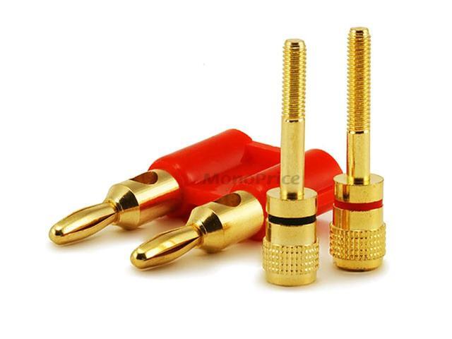 Monoprice Dual High-Quality Gold Plated Speaker Banana Plugs, Red