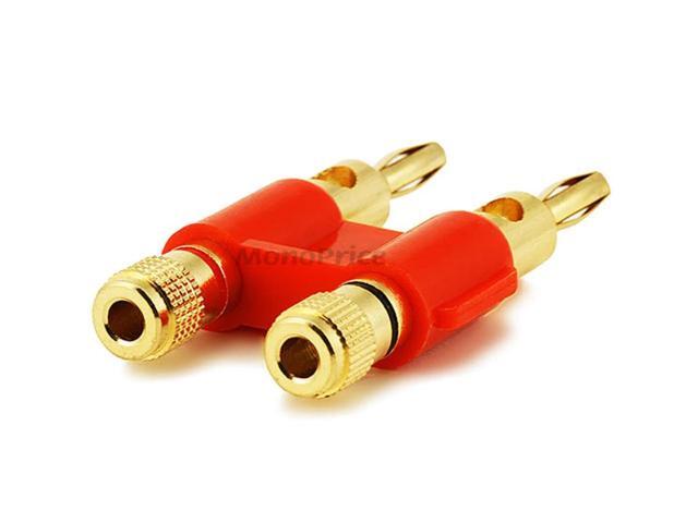 Monoprice Dual High-Quality Gold Plated Speaker Banana Plugs, Red