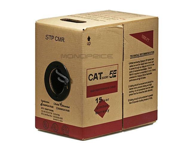 Monoprice Cat5e Ethernet Bulk Cable - 1000 Feet - Gray Network Internet Cord - Stranded, 350Mhz, STP, CM, Pure Bare Copper Wire, 24AWG