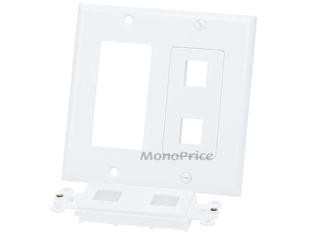 Monoprice 2-Gang Wall Plate - 4 Hole White For Keystone, Ethernet Networks or Home Theater Interconnects