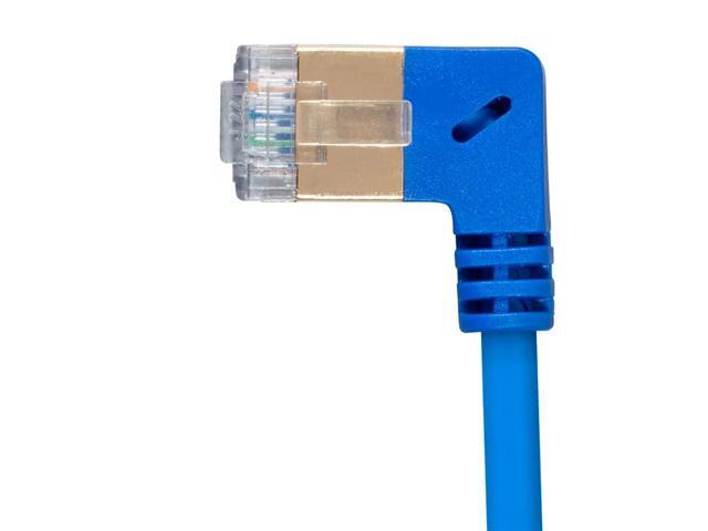 Monoprice SlimRun Cat6A Ethernet Network Cable/Cord - Blue - 3 Feet 90 Degree Angled, 36AWG, S/STP