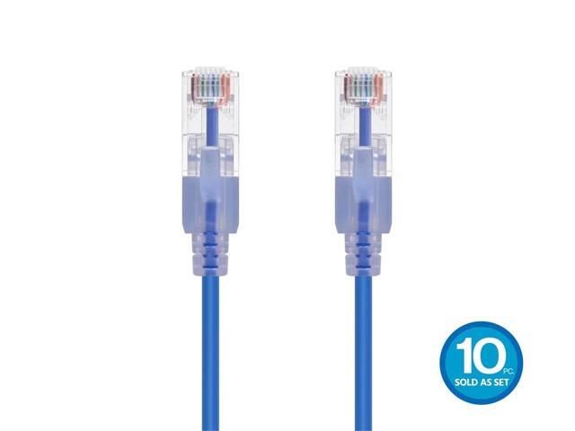 Monoprice SlimRun Cat6A Ethernet Patch Cable - Network Internet Cord - RJ45, 550Mhz, UTP, Pure Bare Copper Wire, 10G, 30AWG, 3ft, Blue, 10-Pack