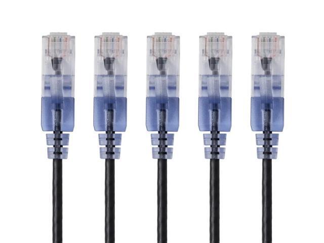 Monoprice SlimRun Cat6A Ethernet Patch Cable - Network Internet Cord - RJ45, 550Mhz, UTP, Pure Bare Copper Wire, 10G, 30AWG, 3ft, Black, 5-Pack